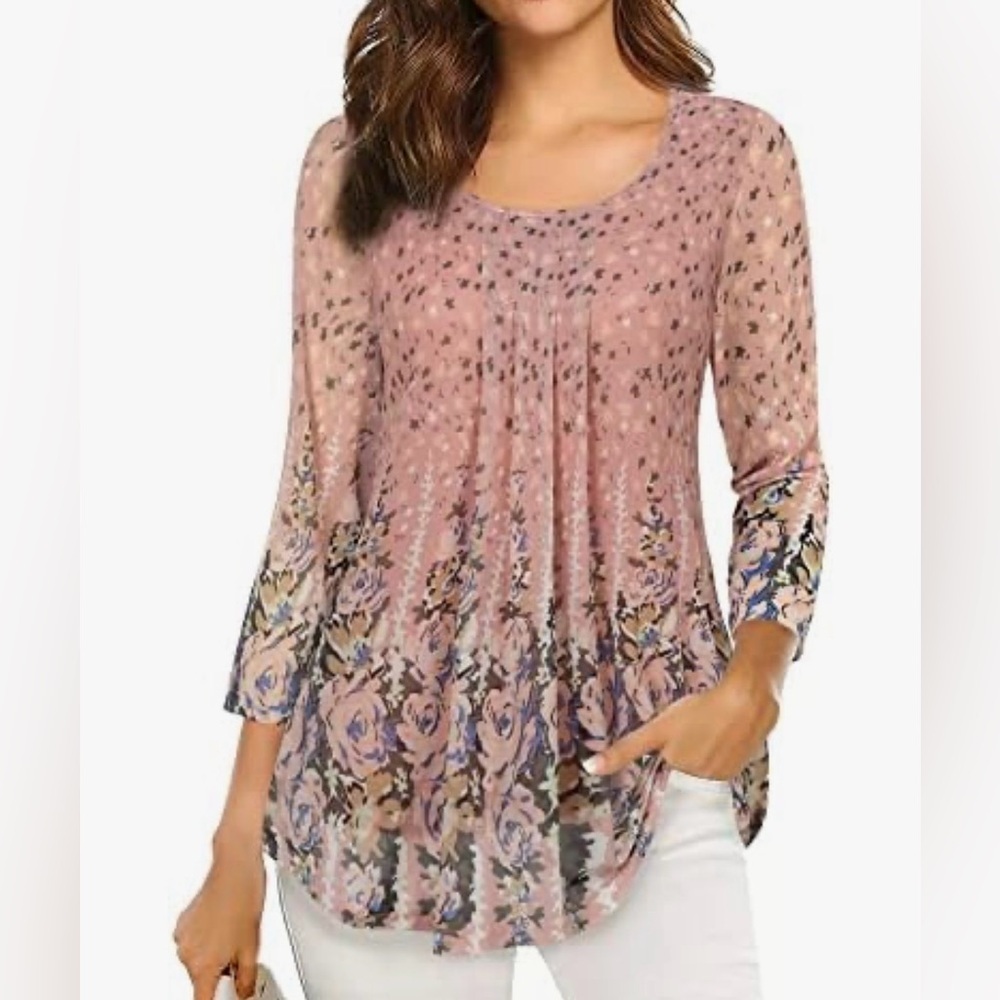 VALOLIA women's 3/4 sleeve floral Size L tunic top